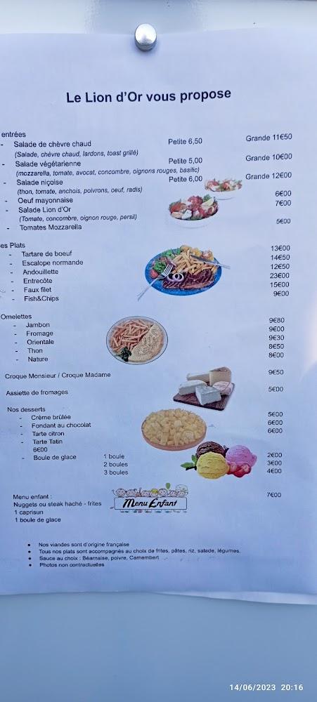 Café Restaurant Le Lion d'Or - Menu Image 1